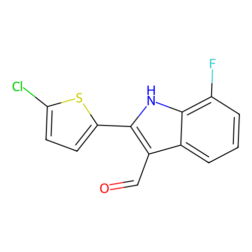 2-(5-chlorothiophen-2-yl)-7-fluoro-1H-indole-3-carbaldehyde structure