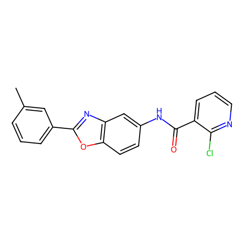 2-chloro-N-[2-(3-methylphenyl)-1,3-benzoxazol-5-yl]pyridine-3-carboxamide structure