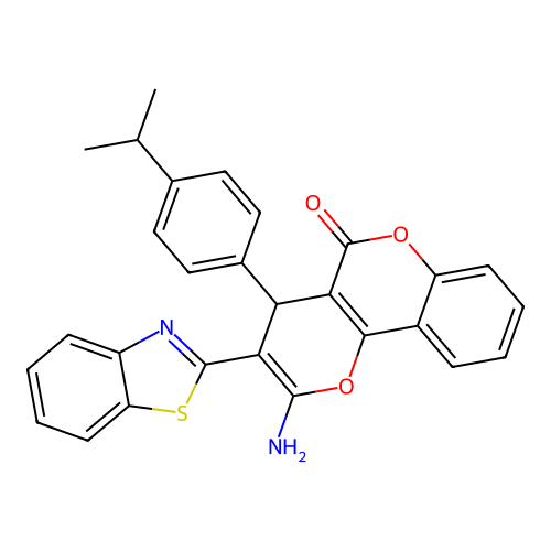 2-amino-3-(1,3-benzothiazol-2-yl)-4-(4-propan-2-ylphenyl)-4H-pyrano[3,2-c]chromen-5-one structure