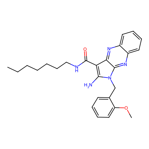 2-amino-N-heptyl-1-(2-methoxybenzyl)-1H-pyrrolo[2,3-b]quinoxaline-3-carboxamide structure