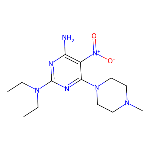 N,N-diethyl-6-(4-methylpiperazin-1-yl)-5-nitro-pyrimidine-2,4-diamine structure