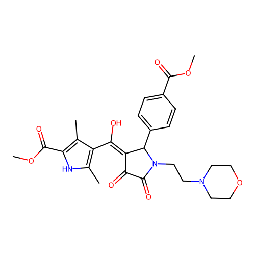 methyl 4-({4-hydroxy-2-[4-(methoxycarbonyl)phenyl]-1-(2-morpholin-4-ylethyl)-5 -oxo(3-pyrrolin-3-yl)}carbonyl)-3,5-dimethylpyrrole-2-carboxylate structure