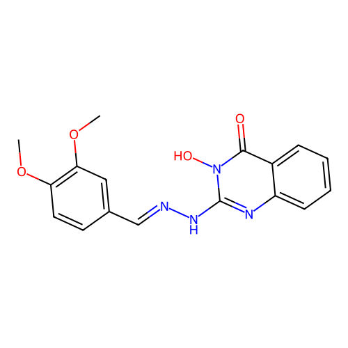 2-[(2E)-2-(3,4-dimethoxybenzylidene)hydrazinyl]-3-hydroxyquinazolin-4(3H)-one structure