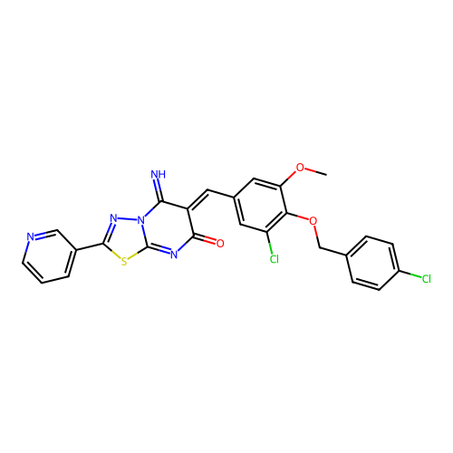 (Z)-6-(3-chloro-4-((4-chlorobenzyl)oxy)-5-methoxybenzylidene)-5-imino-2-(pyridin-3-yl)-5H-[1,3,4]thiadiazolo[3,2-a]pyrimidin-7(6H)-one structure