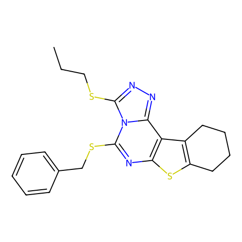 5-(benzylsulfanyl)-3-(propylsulfanyl)-8,9,10,11-tetrahydro[1]benzothieno[3,2-e][1,2,4]triazolo[4,3-c]pyrimidine structure