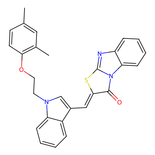 (Z)-2-((1-(2-(2,4-dimethylphenoxy)ethyl)-1H-indol-3-yl)methylene)benzo[4,5]imidazo[2,1-b]thiazol-3(2H)-one structure