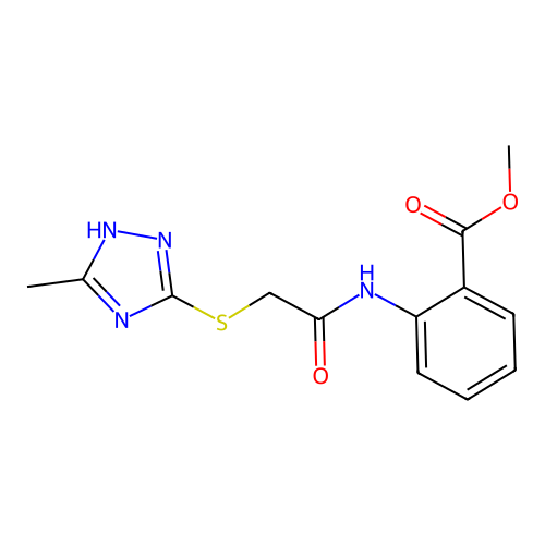 methyl 2-({[(5-methyl-4H-1,2,4-triazol-3-yl)sulfanyl]acetyl}amino)benzoate structure