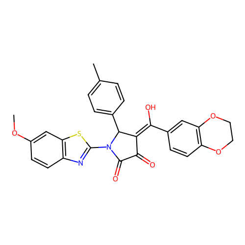 (4E)-4-[2,3-dihydro-1,4-benzodioxin-6-yl(hydroxy)methylidene]-1-(6-methoxy-1,3-benzothiazol-2-yl)-5-(4-methylphenyl)pyrrolidine-2,3-dione structure