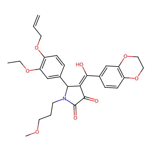 (4E)-4-[2,3-dihydro-1,4-benzodioxin-6-yl(hydroxy)methylidene]-5-(3-ethoxy-4-prop-2-enoxyphenyl)-1-(3-methoxypropyl)pyrrolidine-2,3-dione structure