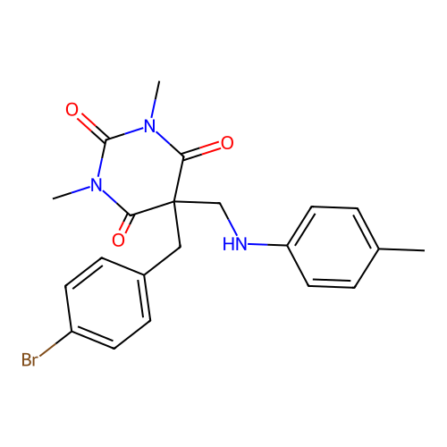 5-(4-bromobenzyl)-1,3-dimethyl-5-((p-tolylamino)methyl)pyrimidine-2,4,6(1H,3H,5H)-trione structure
