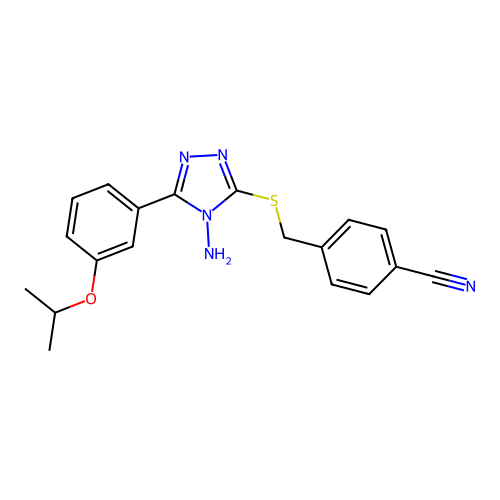 4-(((4-amino-5-(3-isopropoxyphenyl)-4H-1,2,4-triazol-3-yl)thio)methyl)benzonitrile structure