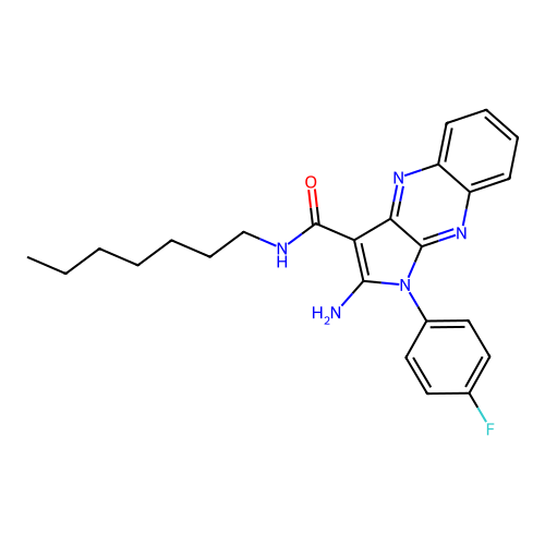 2-amino-1-(4-fluorophenyl)-N-heptyl-1H-pyrrolo[2,3-b]quinoxaline-3-carboxamide structure