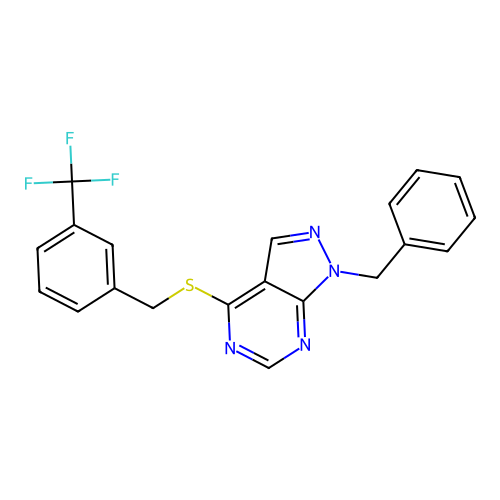 1-benzyl-4-{[3-(trifluoromethyl)benzyl]sulfanyl}-1H-pyrazolo[3,4-d]pyrimidine structure
