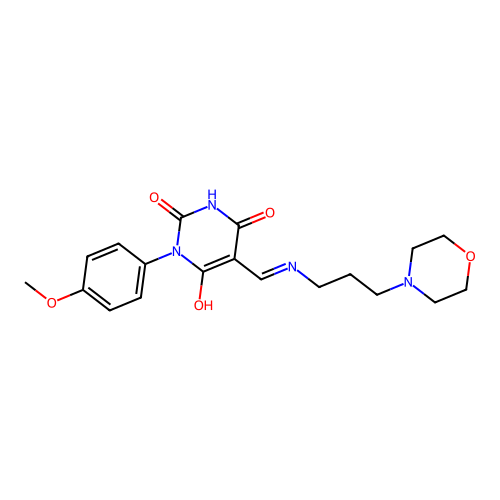 1-(4-methoxyphenyl)-5-[(3-morpholin-4-ylpropylamino)methylidene]-1,3-diazinane-2,4,6-trione structure