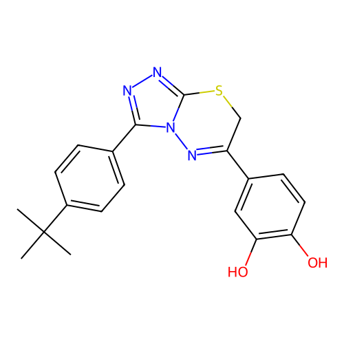 4-[3-(4-tert-butylphenyl)-7H-[1,2,4]triazolo[3,4-b][1,3,4]thiadiazin-6-yl]benzene-1,2-diol structure