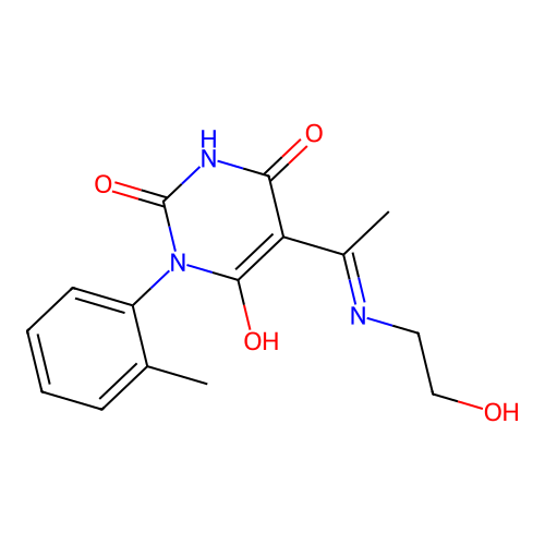 5-[1-(2-hydroxyethylamino)ethylidene]-1-(2-methylphenyl)-1,3-diazinane-2,4,6-trione structure