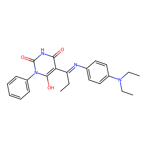 (E)-5-(1-((4-(diethylamino)phenyl)amino)propylidene)-1-phenylpyrimidine-2,4,6(1H,3H,5H)-trione structure