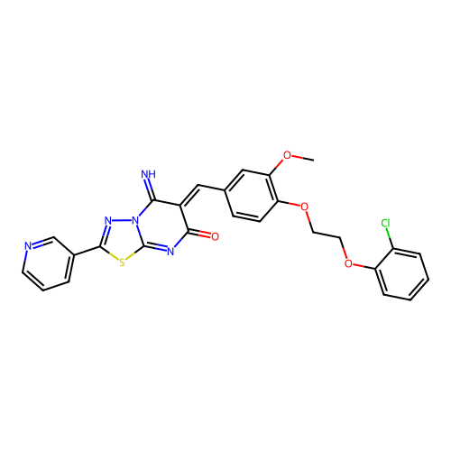 (6Z)-6-[[4-[2-(2-chlorophenoxy)ethoxy]-3-methoxyphenyl]methylidene]-5-imino-2-pyridin-3-yl-[1,3,4]thiadiazolo[3,2-a]pyrimidin-7-one structure