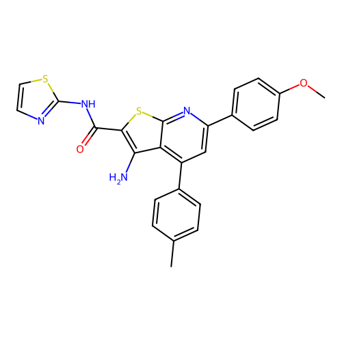 3-amino-6-(4-methoxyphenyl)-4-(4-methylphenyl)-N-(1,3-thiazol-2-yl)thieno[2,3-b]pyridine-2-carboxamide structure