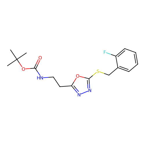 Tert-butyl (2-(5-((2-fluorobenzyl)thio)-1,3,4-oxadiazol-2-yl)ethyl)carbamate structure
