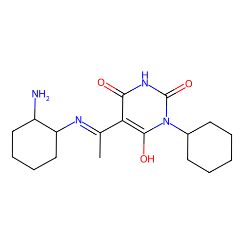 5-[1-[(2-aminocyclohexyl)amino]ethylidene]-1-cyclohexyl-1,3-diazinane-2,4,6-trione structure
