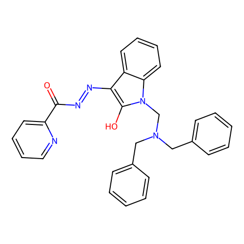(Z)-N'-(1-((dibenzylamino)methyl)-2-oxoindolin-3-ylidene)picolinohydrazide structure