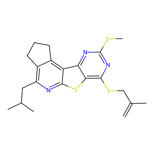 4-isobutyl-7-((2-methylallyl)thio)-9-(methylthio)-2,3-dihydro-1H-cyclopenta[4',5']pyrido[3',2':4,5]thieno[3,2-d]pyrimidine structure