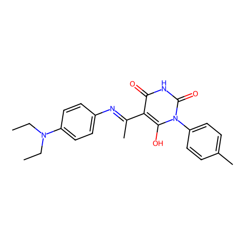 5-[1-[4-(diethylamino)anilino]ethylidene]-1-(4-methylphenyl)-1,3-diazinane-2,4,6-trione structure