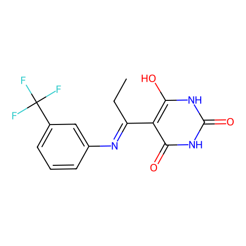 5-[1-[3-(trifluoromethyl)anilino]propylidene]-1,3-diazinane-2,4,6-trione structure