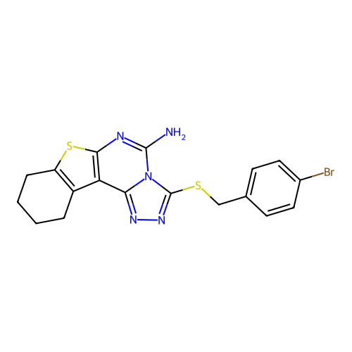 3-((4-bromobenzyl)thio)-8,9,10,11-tetrahydrobenzo[4,5]thieno[3,2-e][1,2,4]triazolo[4,3-c]pyrimidin-5-amine structure