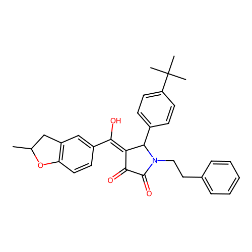 (4E)-5-(4-tert-butylphenyl)-4-[hydroxy(2-methyl-2,3-dihydro-1-benzofuran-5-yl)methylidene]-1-(2-phenylethyl)pyrrolidine-2,3-dione structure