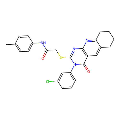 2-((3-(3-chlorophenyl)-4-oxo-3,4,6,7,8,9-hexahydropyrimido[4,5-b]quinolin-2-yl)thio)-N-(p-tolyl)acetamide structure