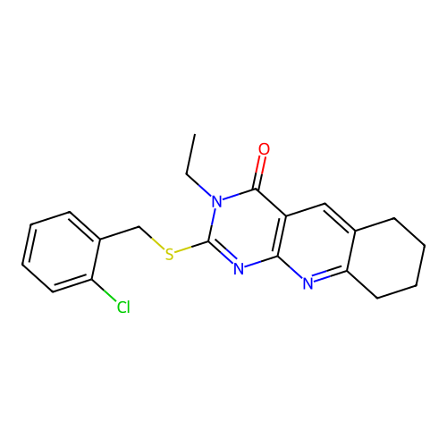 2-(2-Chloro-benzylsulfanyl)-3-ethyl-6,7,8,9-tetrahydro-3H-pyrimido[4,5-b]quinolin-4-one structure