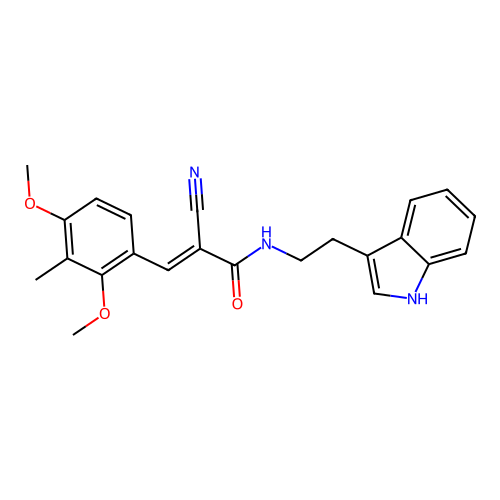 (2E)-2-cyano-3-(2,4-dimethoxy-3-methylphenyl)-N-[2-(1H-indol-3-yl)ethyl]prop-2-enamide structure