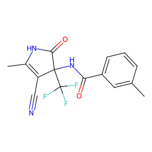 N-[4-cyano-5-methyl-2-oxo-3-(trifluoromethyl)-2,3-dihydro-1H-pyrrol-3-yl]-3-methylbenzamide structure