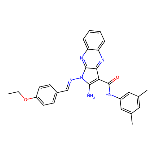 (E)-2-amino-N-(3,5-dimethylphenyl)-1-((4-ethoxybenzylidene)amino)-1H-pyrrolo[2,3-b]quinoxaline-3-carboxamide structure