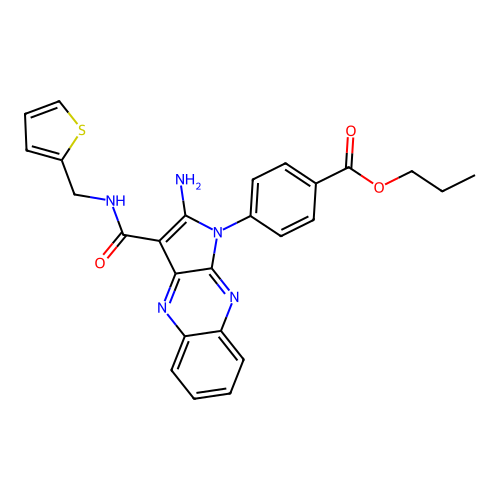 propyl 4-[2-amino-3-(thiophen-2-ylmethylcarbamoyl)pyrrolo[3,2-b]quinoxalin-1-yl]benzoate structure