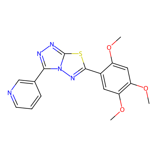 3-(pyridin-3-yl)-6-(2,4,5-trimethoxyphenyl)-[1,2,4]triazolo[3,4-b][1,3,4]thiadiazole structure