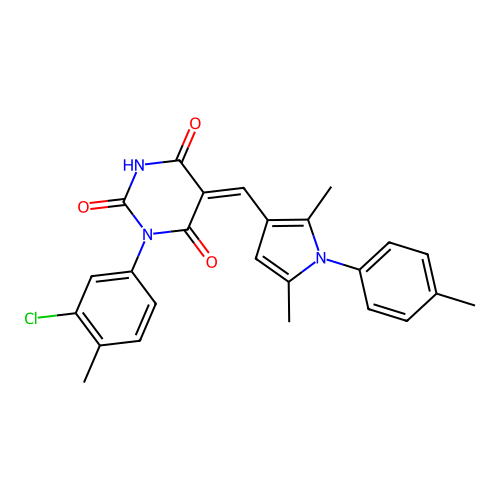 (5Z)-1-(3-chloro-4-methylphenyl)-5-[[2,5-dimethyl-1-(4-methylphenyl)pyrrol-3-yl]methylidene]-1,3-diazinane-2,4,6-trione structure