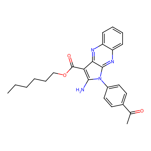 hexyl 1-(4-acetylphenyl)-2-amino-1H-pyrrolo[2,3-b]quinoxaline-3-carboxylate structure