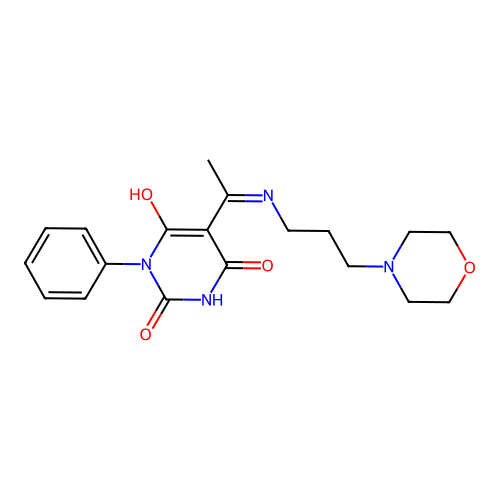 (E)-5-(1-((3-morpholinopropyl)amino)ethylidene)-1-phenylpyrimidine-2,4,6(1H,3H,5H)-trione structure