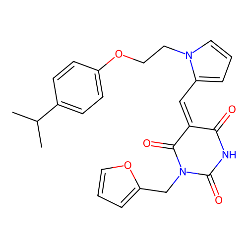 (5E)-1-(furan-2-ylmethyl)-5-[[1-[2-(4-propan-2-ylphenoxy)ethyl]pyrrol-2-yl]methylidene]-1,3-diazinane-2,4,6-trione structure