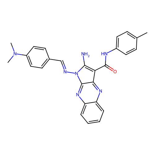 (E)-2-amino-1-((4-(dimethylamino)benzylidene)amino)-N-(p-tolyl)-1H-pyrrolo[2,3-b]quinoxaline-3-carboxamide structure