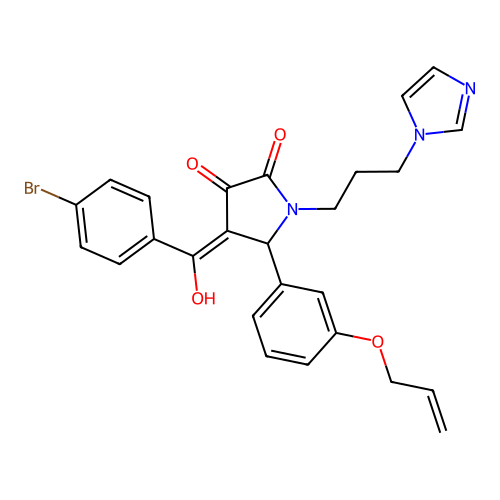 (4E)-4-[(4-bromophenyl)-hydroxymethylidene]-1-(3-imidazol-1-ylpropyl)-5-(3-prop-2-enoxyphenyl)pyrrolidine-2,3-dione structure