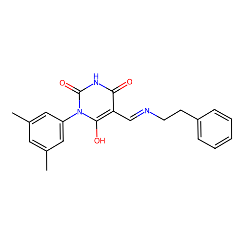 1-(3,5-dimethylphenyl)-5-[(phenethylamino)methylidene]-1,3-diazinane-2,4,6-trione structure