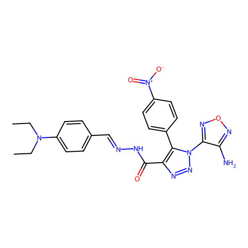 (E)-1-(4-amino-1,2,5-oxadiazol-3-yl)-N'-(4-(diethylamino)benzylidene)-5-(4-nitrophenyl)-1H-1,2,3-triazole-4-carbohydrazide structure