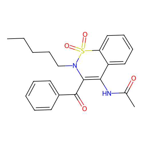 N-[1,1-dioxido-2-pentyl-3-(phenylcarbonyl)-2H-1,2-benzothiazin-4-yl]acetamide structure