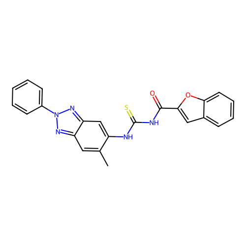 N-[(6-methyl-2-phenyl-2H-benzotriazol-5-yl)carbamothioyl]-1-benzofuran-2-carboxamide structure