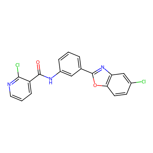 2-chloro-N-[3-(5-chloro-1,3-benzoxazol-2-yl)phenyl]pyridine-3-carboxamide structure