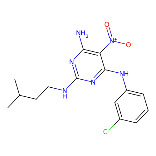 N~4~-(3-chlorophenyl)-N~2~-(3-methylbutyl)-5-nitropyrimidine-2,4,6-triamine structure